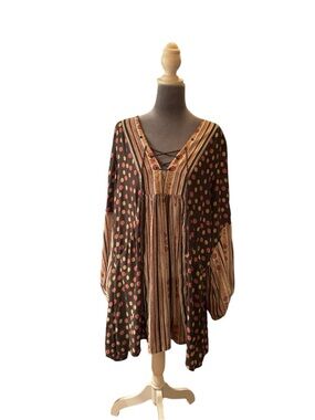 Free People Black Tunic Dress with Rust and Cream Accents